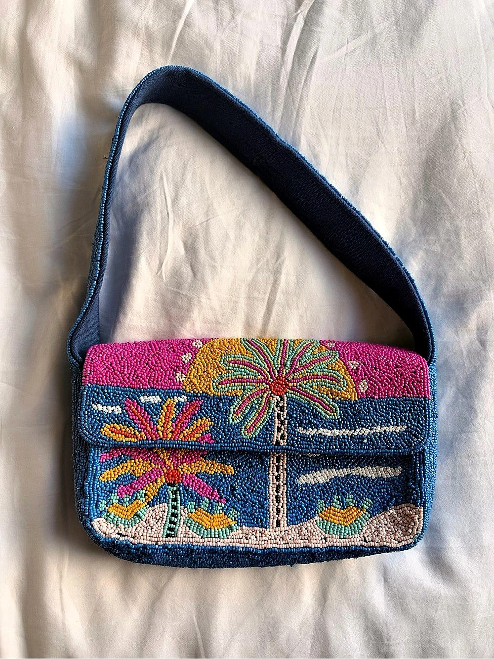 America & Beyond Tropical Sunset Beaded Shoulder Bag Beaded Shoulder Bag in Blue